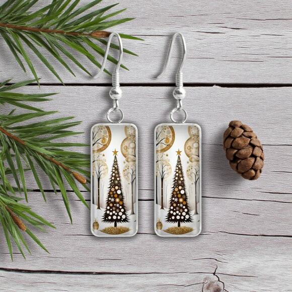 Stainless Steel Christmas Tree Earrings | Elegant Holiday Jewelry Glass Accents - Picture 5 of 14